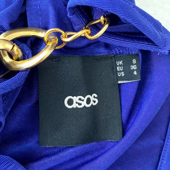 Asos royal blue side cut out gold chain dress - Picture 3 of 4